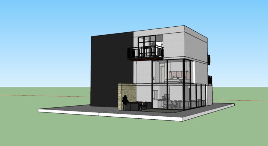 Modélisation SketchUp d'une maison kangourou vue d'angle